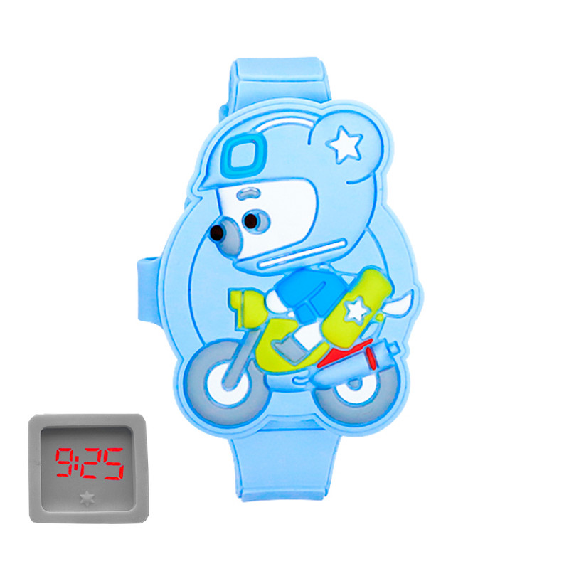 Reloj Led Niño Niña infantil Oso Moto Azul + estuche