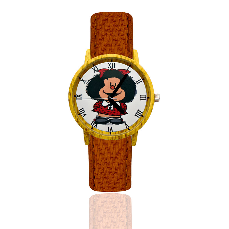 Reloj Mafalda Estilo Madera Marron Oscuro