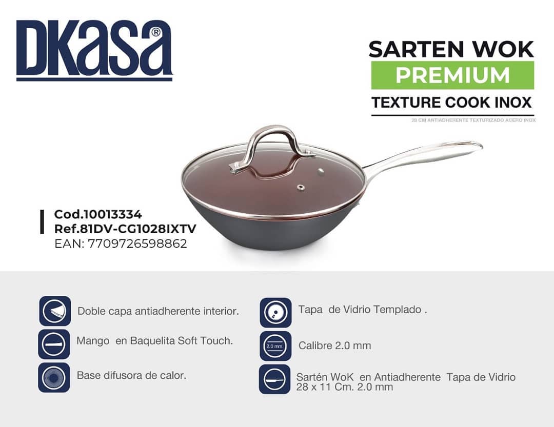 Sarten Antiadherente 30 Cm Wok Tapa De Vidrio - Luegopago