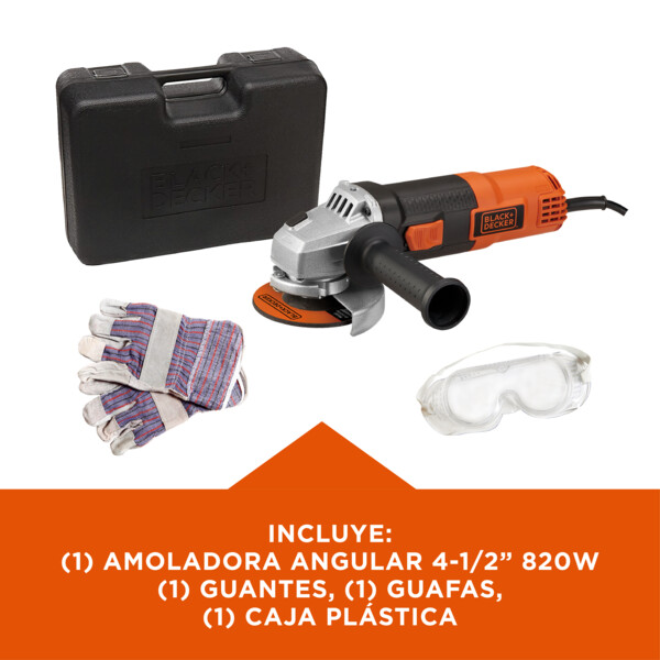 Pulidora 4 1/2 820w + kit gafas guantes BLACK+DECKER  G720k-b3