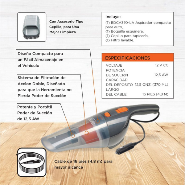 Aspiradora De mano Black+Decker BDCV610-LA negra y naranja 12V