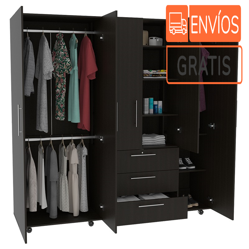 Closet Fontana, Chocolate y Blanco, con cuatro tubos para colgar