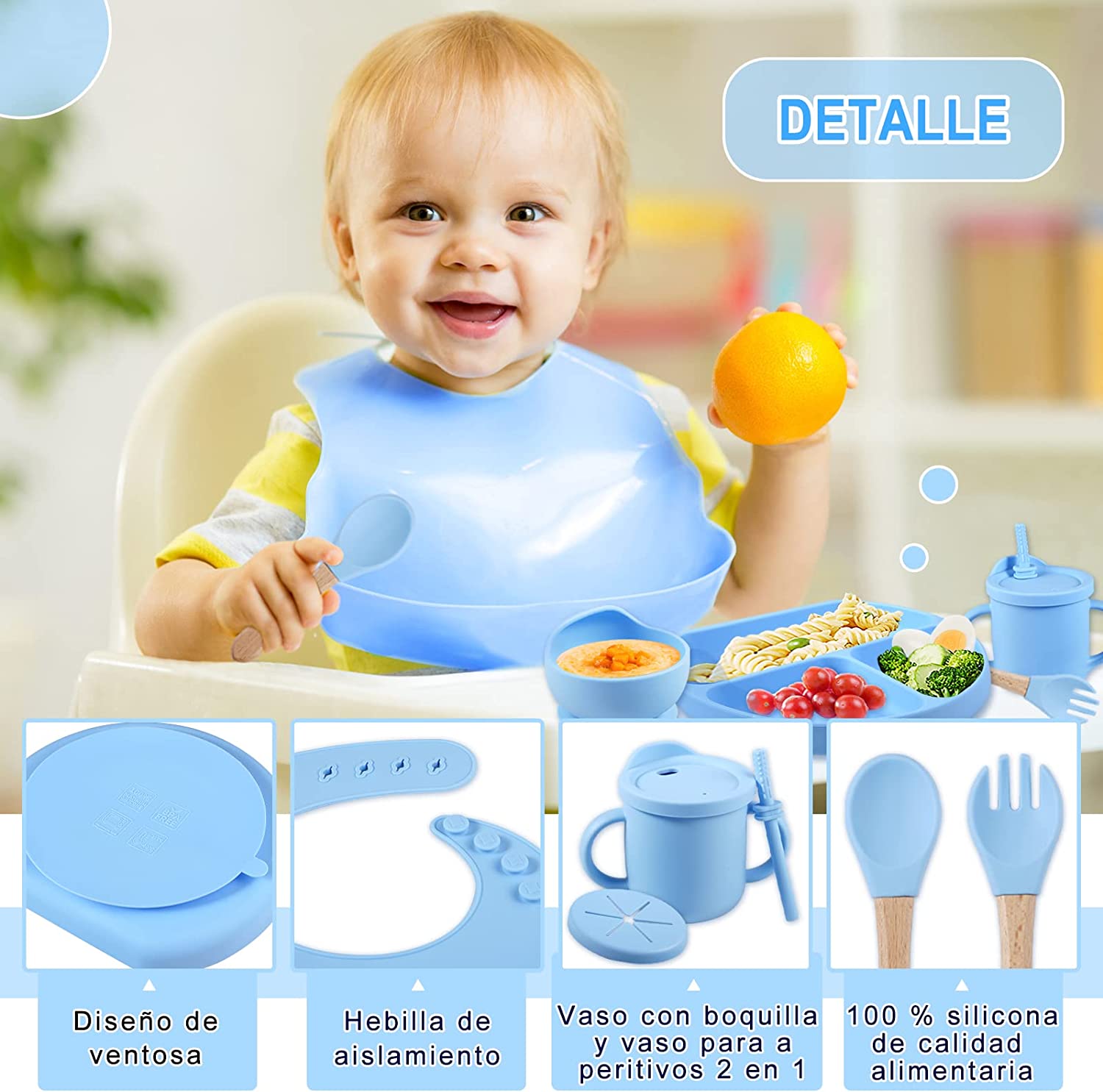 Tetero Biberon Cuchara Para Bebe Punta De Silicona 2 En 1 Azul