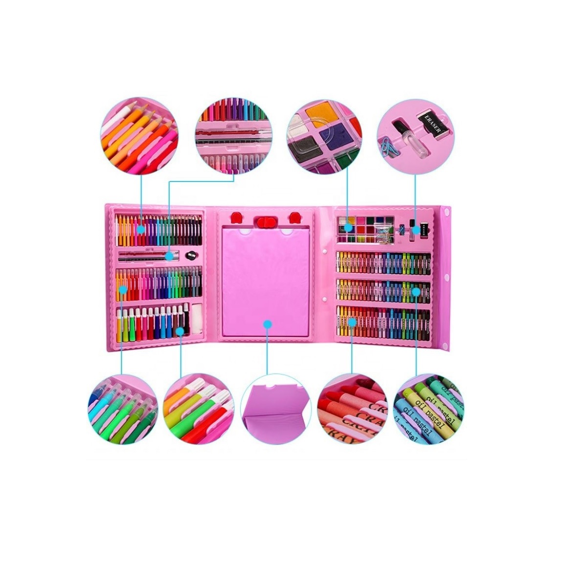 Set De Arte Niños Maleta 208 Piezas Crayon Plumones Colores