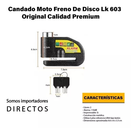 Candado Moto Alarma Freno De Disco Original Premium 2 Llaves