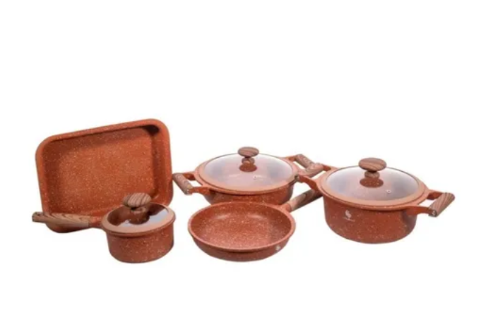 Set Juego Ollas Bateria De Cocina Ceramica + Utensillos 8pz