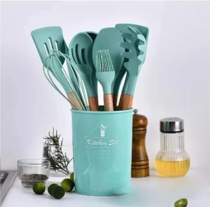 Set 12 Utensilios De Cocina Silicona Resistente Calor – Rosado