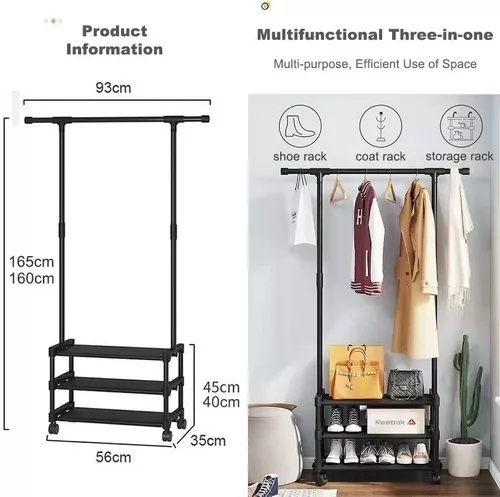 Rack Perchero Doble Nivel Organizador Ropa 100 X 160 Cm