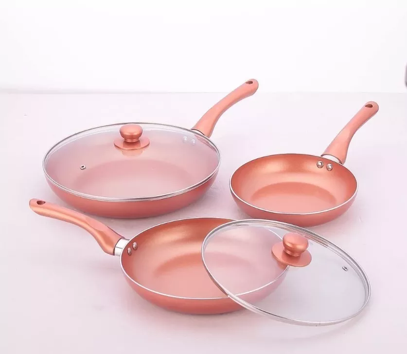 Set Sartenes Ceramica Cocina Antiadherente Tapa Vidrio - Luegopago