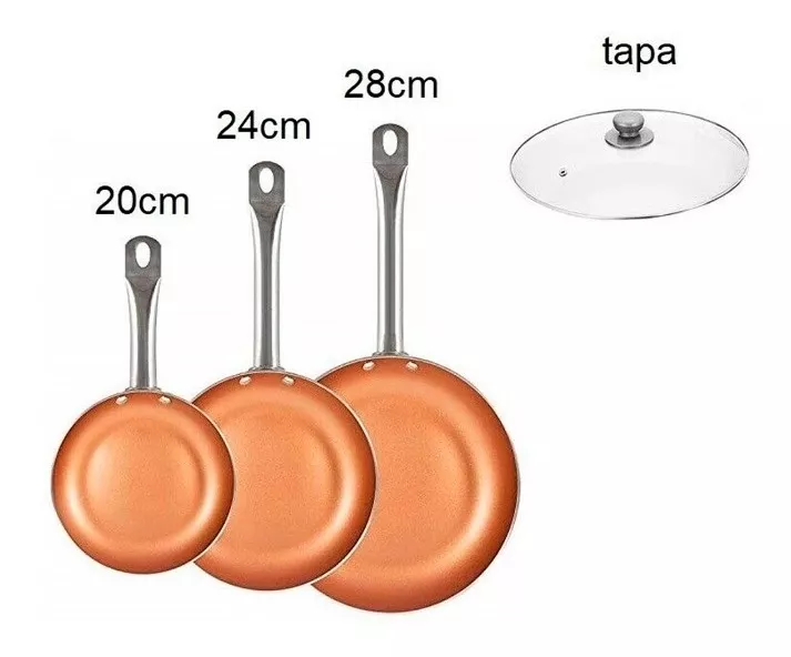 Set Sartenes Ceramica Cocina Antiadherente Tapa Vidrio - Luegopago