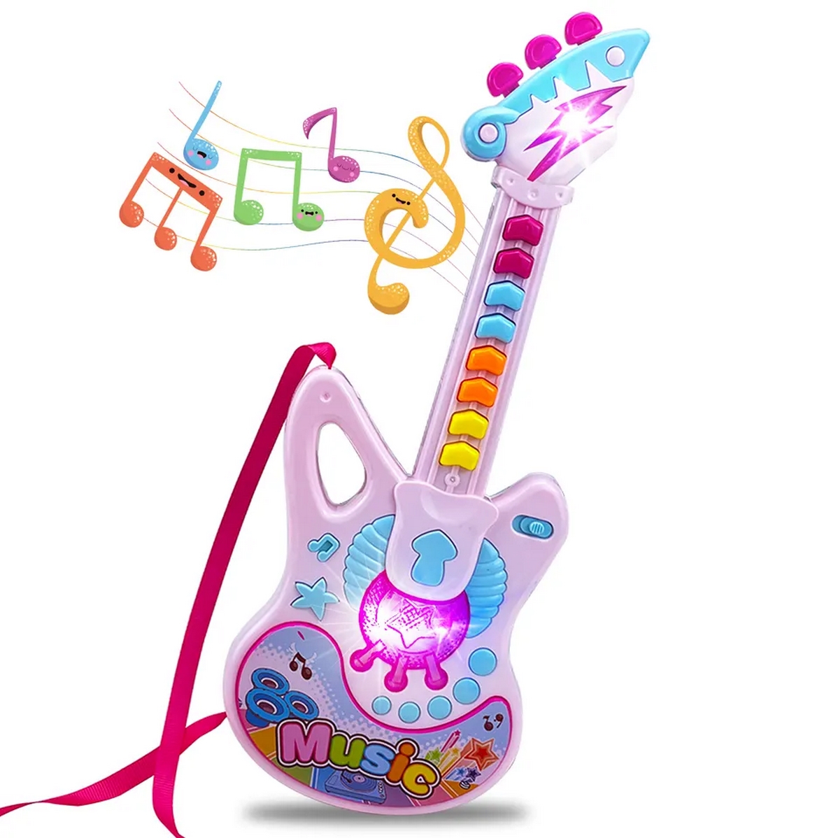 Guitarra Juguete Musical Mágica Luz Sonido Regalo Niñas Rosa