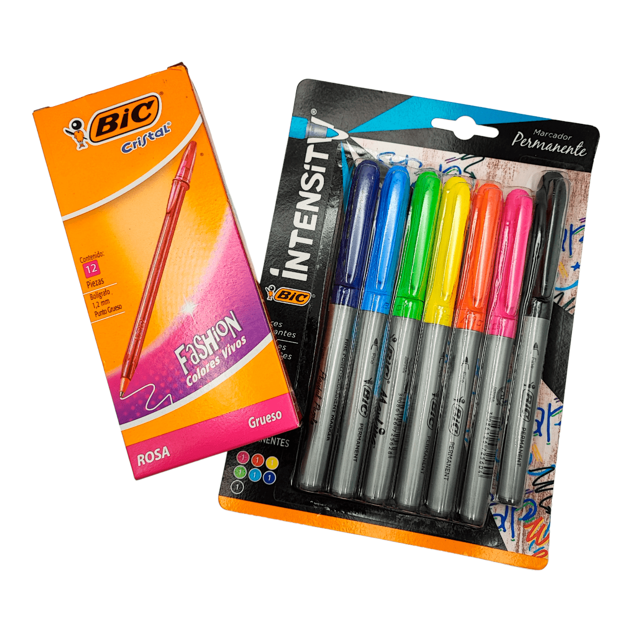 Plumas Bic Cristal Fashion Punto grueso Tinta verde azul morada rosa 4  piezas